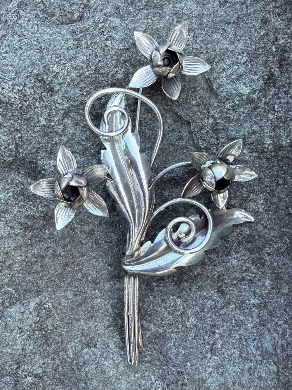 Vintage Sterling Silver Lang Floral Silver Statement Brooch